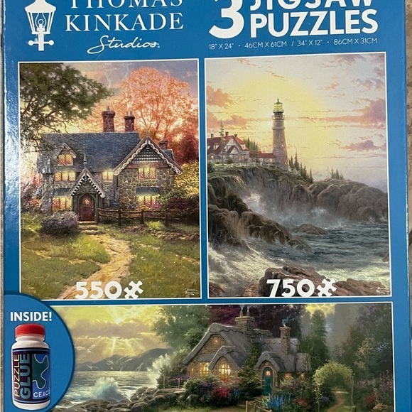 3 IN 1 THOMAS KINKADE STUDIOS PUZZLES BY CEACO UNOPENED - Picture 1 of 1